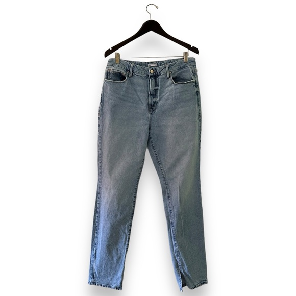 Good American Good Classic Jeans in Indigo267 High Rise Split Hem Size 14/32 - Picture 2 of 14